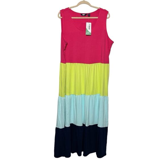 Lands End NWT Colorful Rainbow Tiered Tencel Maxi Dress Women’s Plus Size‎ 2XL - Picture 1 of 10